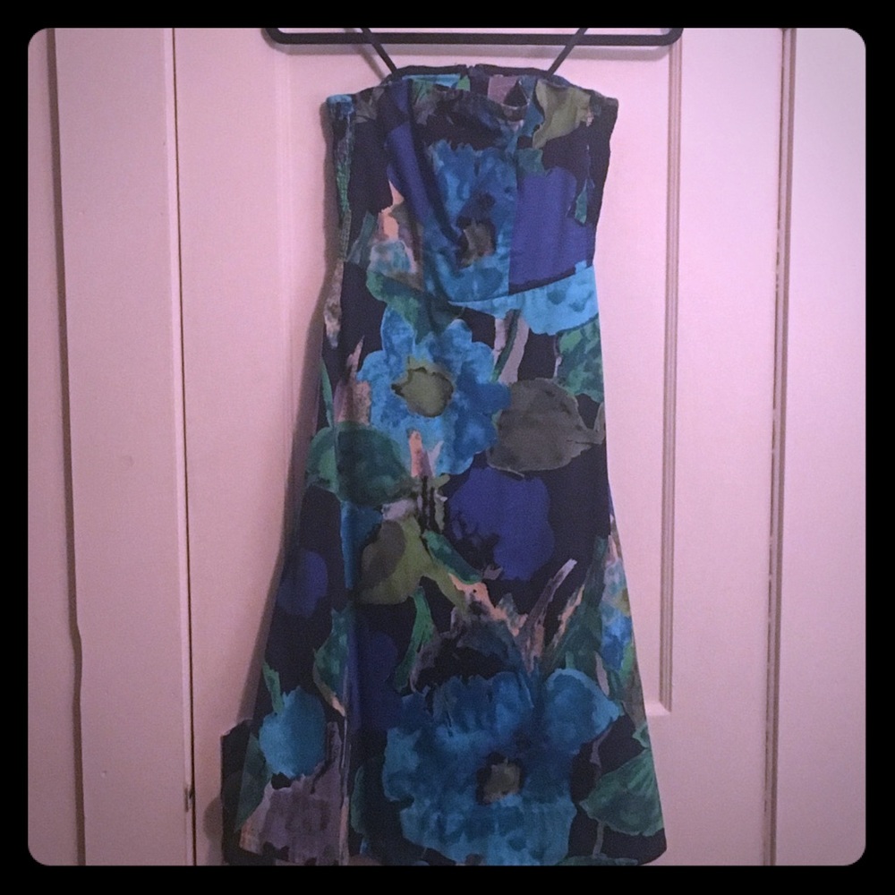 Anthropologie strapless watercolor a-line dress